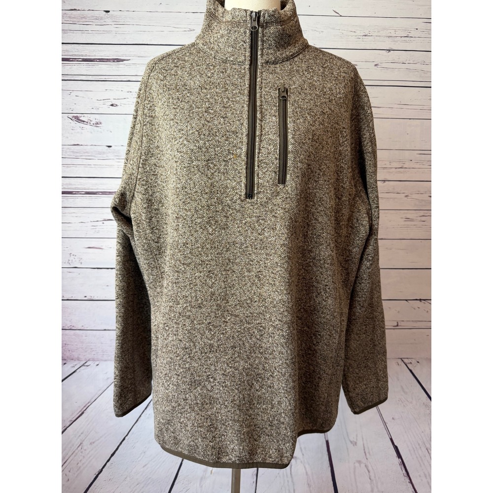 Stetson Quarter Zip Pullover Large Brown Herringbone Fleece Jacket Mens Half Zip